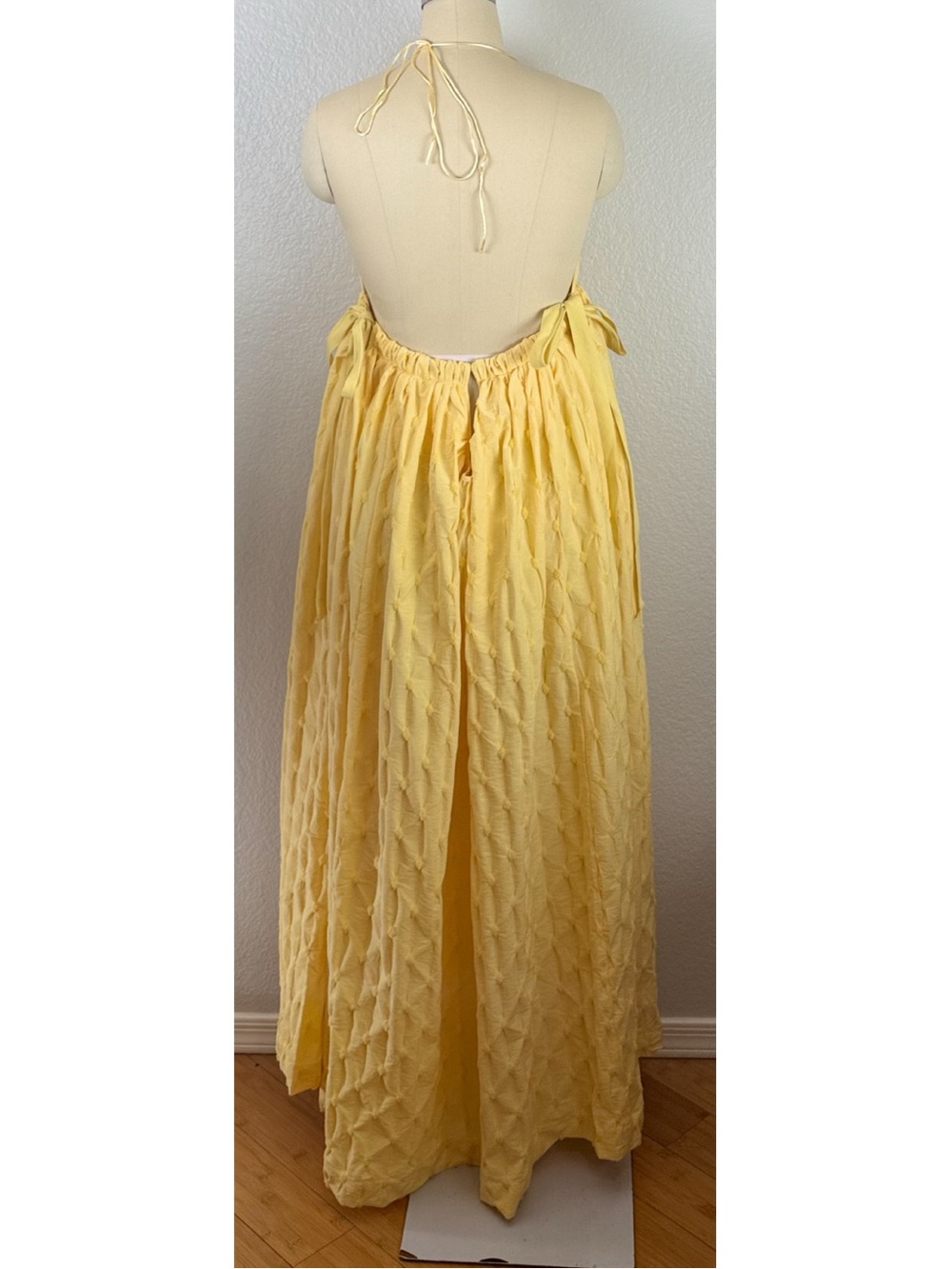 Free People NWT Primmy Textured Triangle Midi Dress Butter Yellow Boho XL - Picture 9 of 16